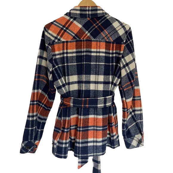 Wool Blend Check Belted Plaid Overshirt - Picture 2 of 8